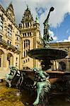 Neo-renaissance statues and fountain at the Hamburg Rathaus (City Hall), opened 1886, Hamburg, Germany, Europe