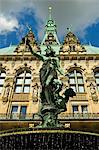 Neo-renaissance statues and fountain at the Hamburg Rathaus (City Hall), opened 1886, Hamburg, Germany, Europe