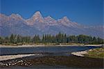 Snake River and Grand Teton Cathedral Group from Blacktail Ponds area,  Grand Teton National Park, Wyoming, United States of America, North America