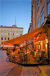 Stortorget Square cafes at dusk, Gamla Stan, Stockholm, Sweden, Scandinavia, Europe