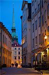 Stortorget Square cafes at dusk, Gamla Stan, Stockholm, Sweden, Scandinavia, Europe