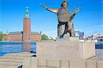 The City Hall and Evert Taube statue, Kungsholmen, Stockholm, Sweden, Scandinavia, Europe