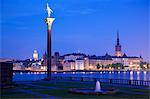 City skyline from City Hall at dusk, Kungsholmen, Stockholm, Sweden, Scandinavia, Europe