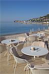 View of Budva Old Town and cafe, Budva Bay, Montenegro, Europe