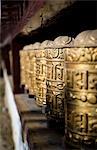 Buddhist prayer wheels, Namche Gompa (Monastery), Namche Bazaar, Solu Khumbu Region, Nepal, Himalayas, Asia