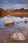 Blea Tarn and the Langdale Pikes in the Lake District National Park, Cumbria, England, United Kingdom, Europe