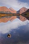 Mountains reflected in Lochan Urr in Glen Etive, Highlands, Scotland, United Kingdom, Europe