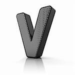 The letter V as a perforated metal object over white
