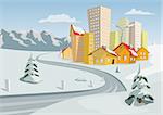 Colorful winter vector city, Vector art