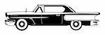 black and white  illustration of classic car.