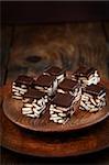 Chocolate cakes on wooden background
