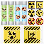 Objects with radioactive and biohazard labels on the white background. Also available as a Vector in Adobe illustrator EPS 8 format, compressed in a zip file.