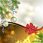 Christmas card with balls and pine tree