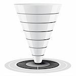 Conversion or sales funnel easily customizable, from 1 to 7 levels plus on target, vector graphics. white and grey tones.