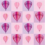 Pink seamless pattern with colored hot air balloons