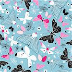 Seamless bright pattern of butterflies on a blue background