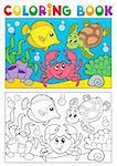 Coloring book with marine animals 5 - vector illustration.