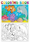 Coloring book with marine animals 6 - vector illustration.