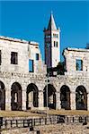 White Church and the Ancient Roman Amphitheater in Pula, Istria, Croatia