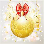Christmas Background with Baubles and Bow, vector illustration
