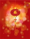 Chinese New Year Lantern with Bringing in Wealth Treasure and Prosperity Words on Bokeh Background Illustration