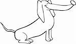 Black and White Cartoon Illustration of Funny Sitting Dachshund Dog for Coloring Book or Coloring Page