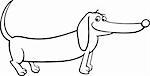 Black and White Cartoon Illustration of Cute Purebred Dachshund Dog for Coloring Book