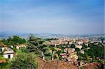 A View over Bergamo as seen from the hills of Citta Alta (upper town). Lomberdy, Italy.