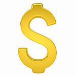 Gold dollar sign. Isolated render on a white background