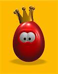 cartoon easter egg with crown - 3d illustration