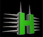 letter h with metal prickles on black background - 3d illustration