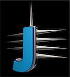 letter j with metal prickles on black background - 3d illustration