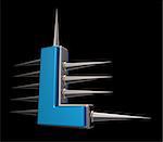 letter l with metal prickles on black background - 3d illustration