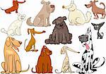 Cartoon Illustration of Funny Different Dogs or Puppies Set