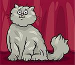 Cartoon Illustration of Cute Gray Long Hair Persian Cat