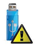 Vector USB Flash drive with WARNING sign illustration design