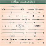 Set of vector calligraphic design elements and page decoration, dividers and dashes