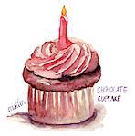 Watercolor illustration of chocolate cupcake
