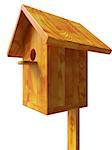 Wooden nest, a starling house for birds isolated 3d