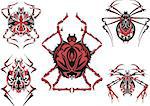 Black and red symmetric spider tattoos. Vector Illustration EPS8