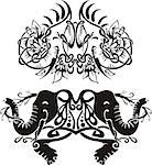 Stylized symmetric vignettes with elephants. Vector illustration EPS8