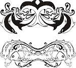 Stylized symmetric vignettes with dolphins and fish. Vector illustration EPS8