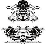 Stylized symmetric vignettes with lions. Vector illustration EPS8