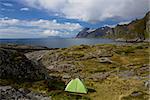 Lofoten islands in Norway are well known for their scenic wild-camping spots. Camping place near village A i Lofoten
