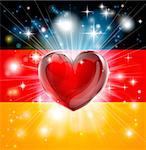 Flag of Germany patriotic background with pyrotechnic or light burst and love heart in the centre