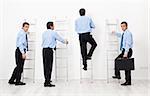 Employees climbing the corporate ladders competing with each other