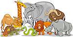 Cartoon Illustration of Funny African Safari Wild Animals Group