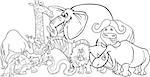 Black and White Cartoon Illustration of Funny African Safari Wild Animals Group for Coloring Book