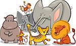 Cartoon Illustration of Cute African Safari Wild Animals Group