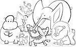 Black and White Cartoon Illustration of Cute African Safari Wild Animals Group for Coloring Book